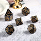 Dice Sets, Black and Gold Constellation Patterns  with Metal Tin Polyhedron 7 Piece Set
