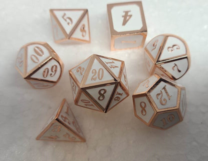 Dice Sets, Metal and Enamel Polyhedron 7 Piece Set