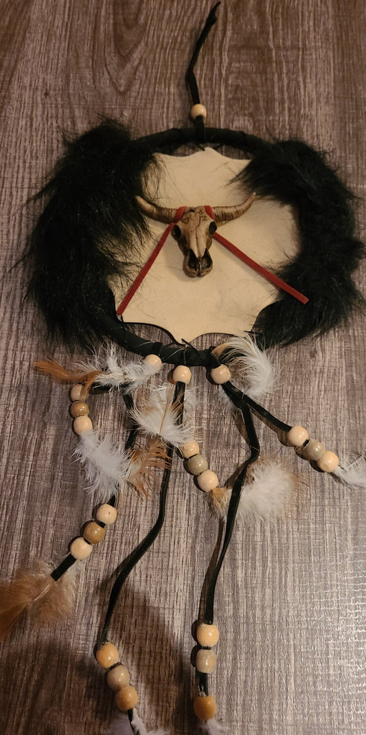 Native Peoples Mandela Shield / Dream Catcher with Cow Skull