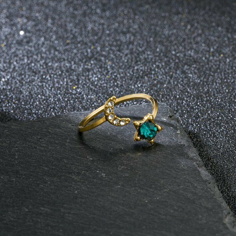 Ring, Crystal Birthstone Rings with Moon and CZ stars
