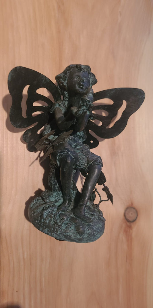 Fairy Statue, Bronze Sitting Fairy with bird