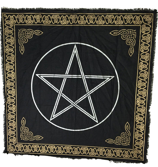 Altar Cloth, Pentagram Gold and Black 36 x 36