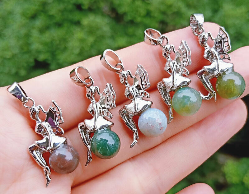 Gemstone Pendant Fairy on Gemstone ball Moon Dragon