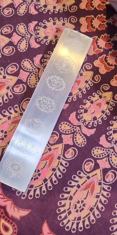 Selenite Ruler Engraved Large, Chakra Symbols