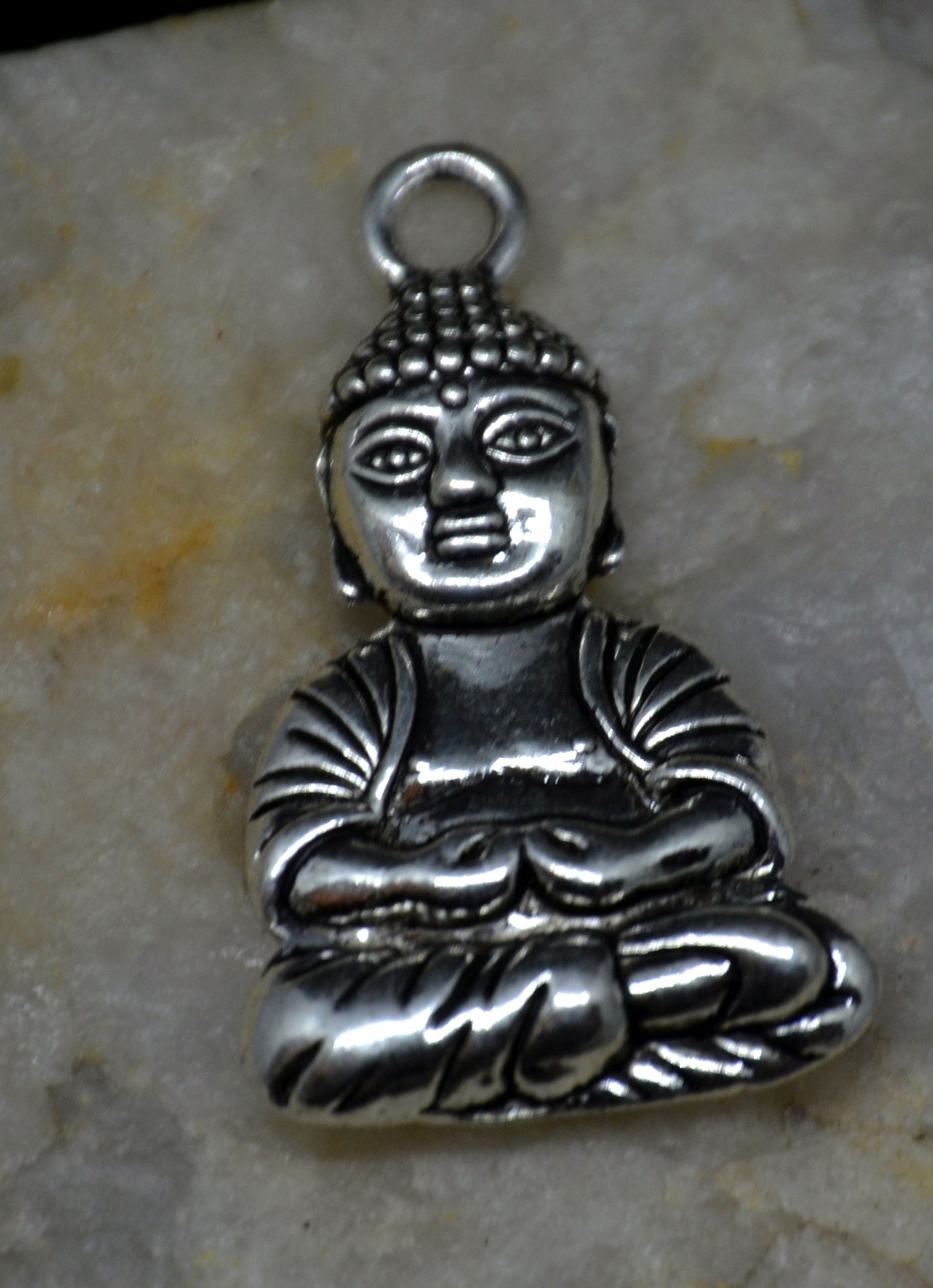 Necklace, Silvered Buddha, medium
