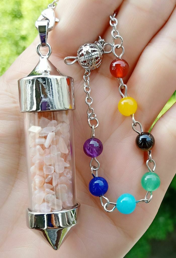 Pendulum, Clear ~ Peach Moonstone and Chakra Chain