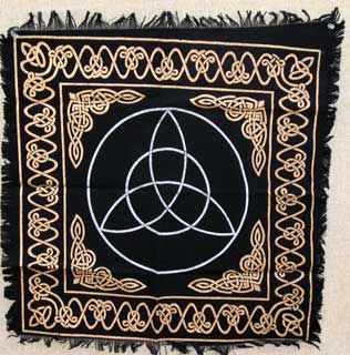 Altar Cloth, Triquetra Black Silver and Gold 24 x 24