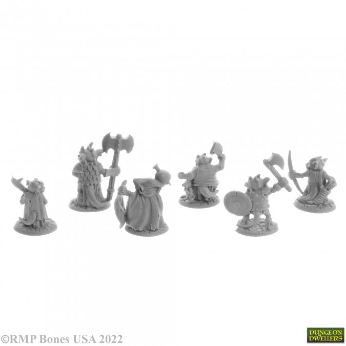 Reaper Miniatures Bones USA: Dungeon Dwellers - RATPELT KOBOLD LEADERS (6)