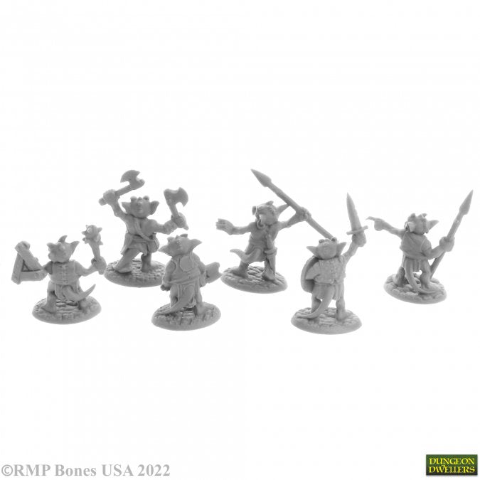 Reaper Miniatures Bones USA: Dungeon Dwellers - RATPELT KOBOLD MOOKS (6)