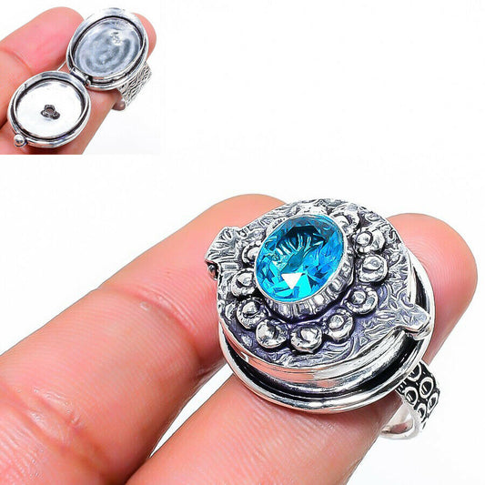Sterling Silver Ring - Poison Ring with Blue Topaz