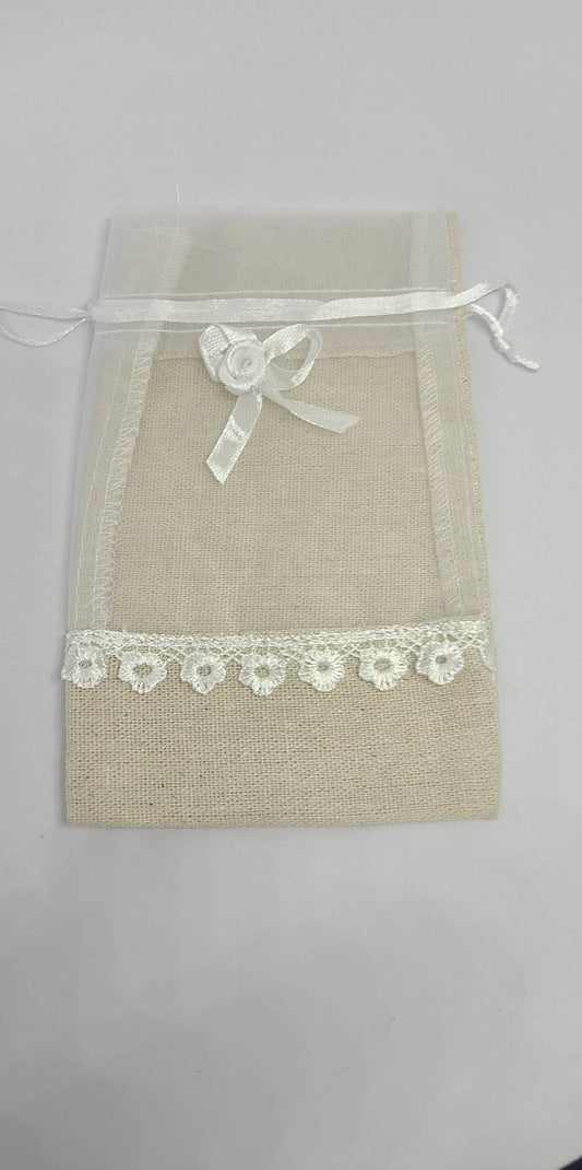 Bags, Burlap with White Rose and Filagree