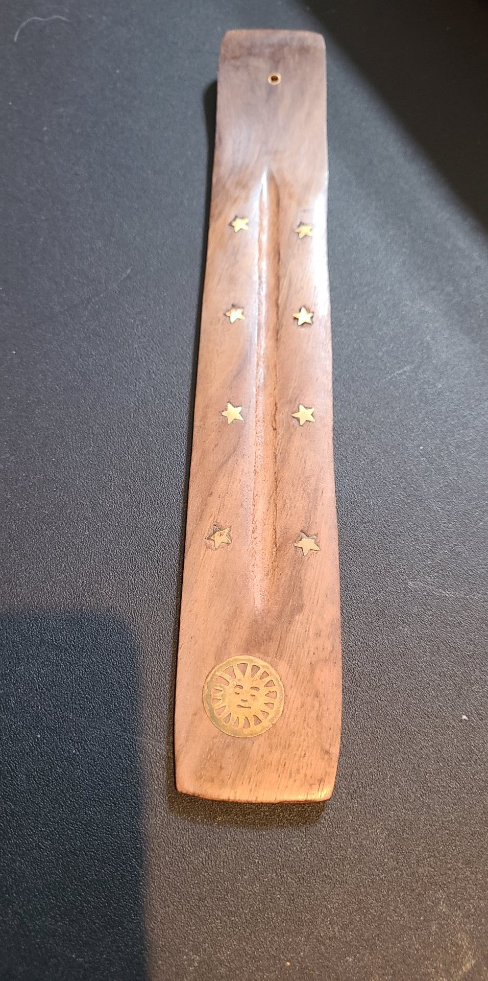 Burner, Brass Inlaid Shapes Natural Wood Wooden Stick Incense Burner
