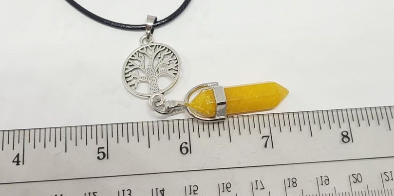 Gemstone Pendant, Yellow (Lemon) Jade Hexagonal Healing Point, tree of life
