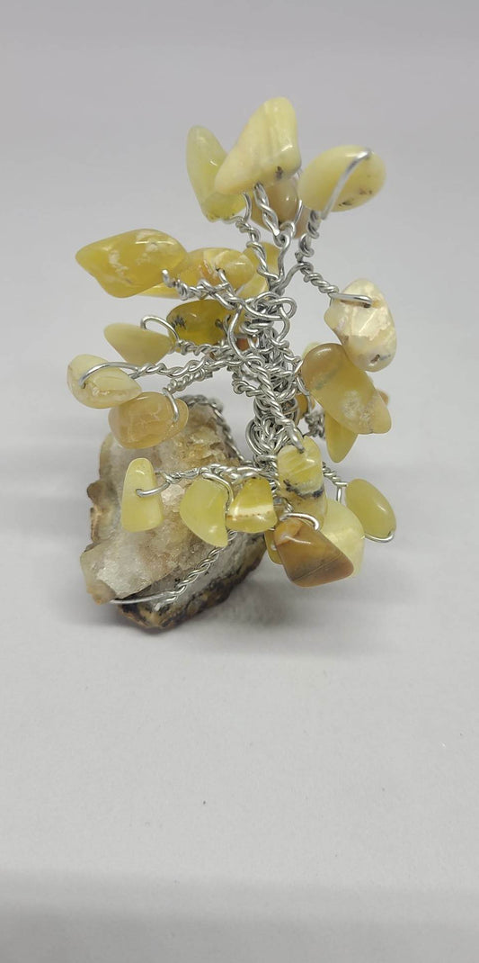 Gemstone Trees - handcrafted Yellow Agate on Citrine Quartz