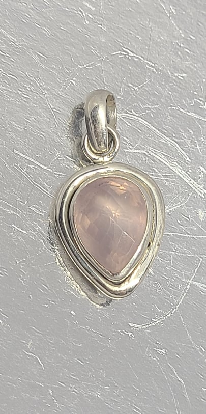 Gemstone Pendant, Rose Quartz Faceted with Sterling Silver