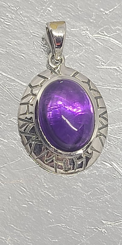 Gemstone Pendant, Filagree Amethyst and Sterling Silver