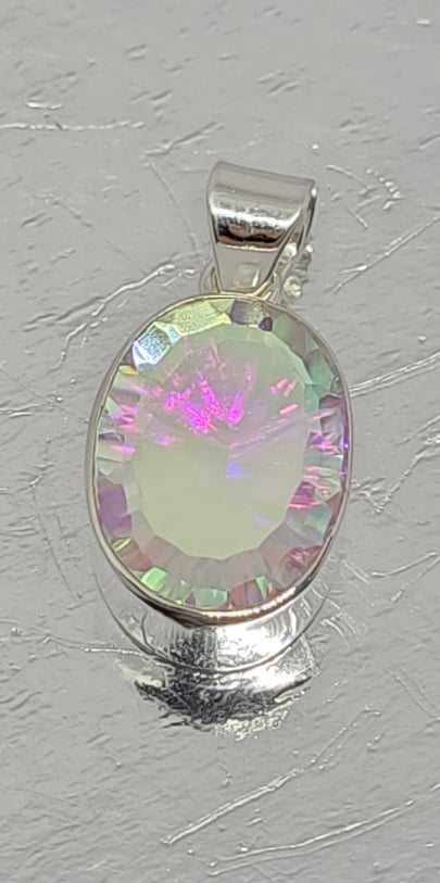 Necklace, Sterling Silver with Aura Quartz