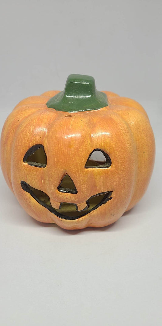 Small Pumpkin Jack-o-lantern luminary Ceramic Tealight Candle Holder
