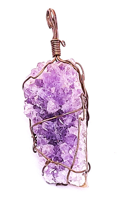 Gemstone Pendant, Heart Bail Amethyst Hand Wrapped in Copper