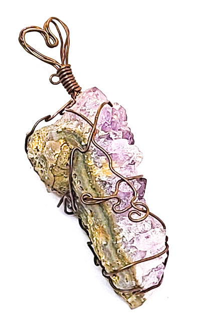 Gemstone Pendant, Heart Bail Amethyst Hand Wrapped in Copper