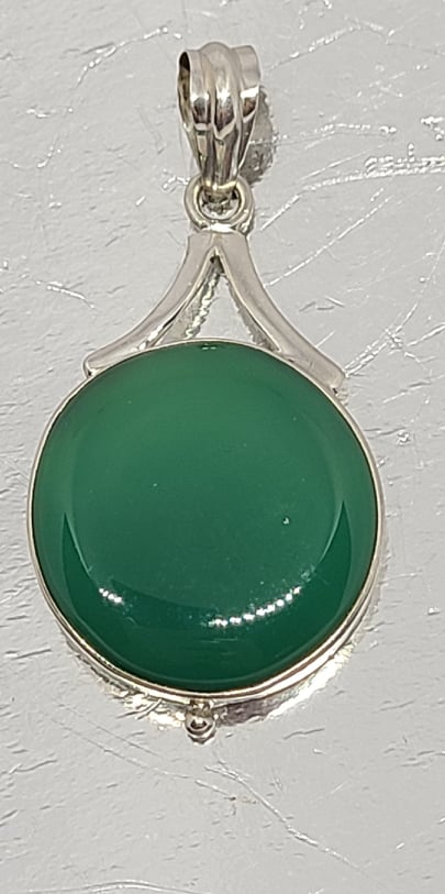 Necklace, Sterling Silver with Green Onyx