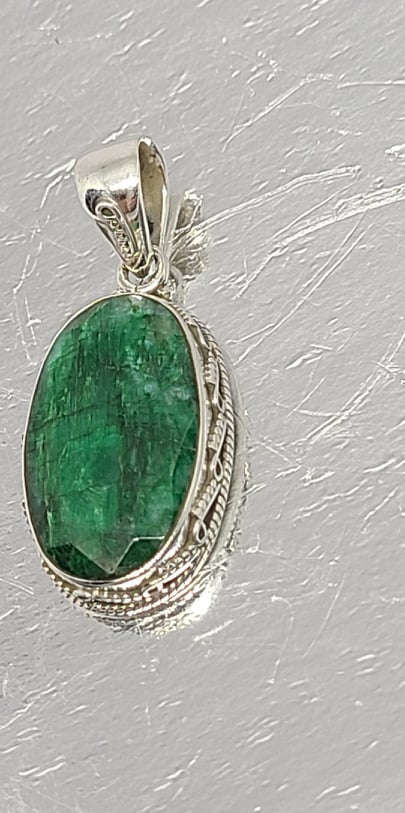 Necklace, Sterling Silver with Faceted Green Sapphire