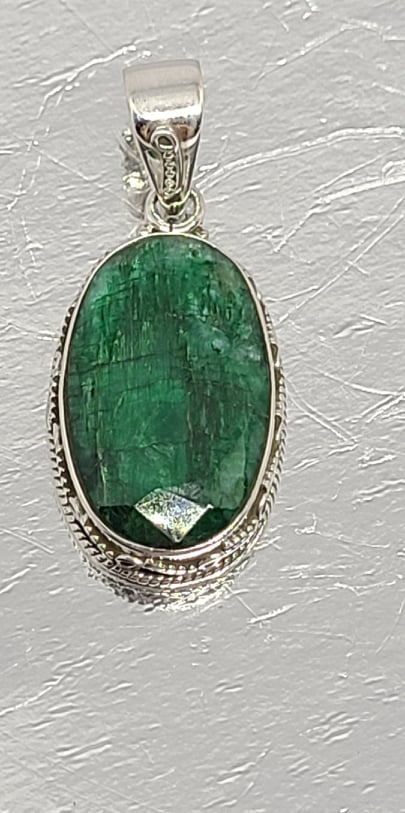 Necklace, Sterling Silver with Faceted Green Sapphire