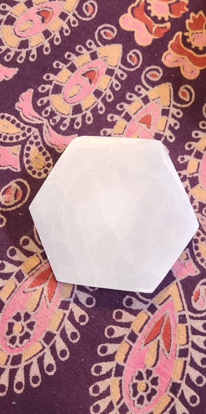 Shaped Selenite, 2.75 inch Hexagonal selenite charging plate