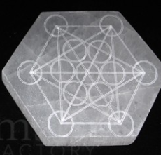 Shaped Selenite, 4 inch hexagon selenite charging plate, Metatron's Cube