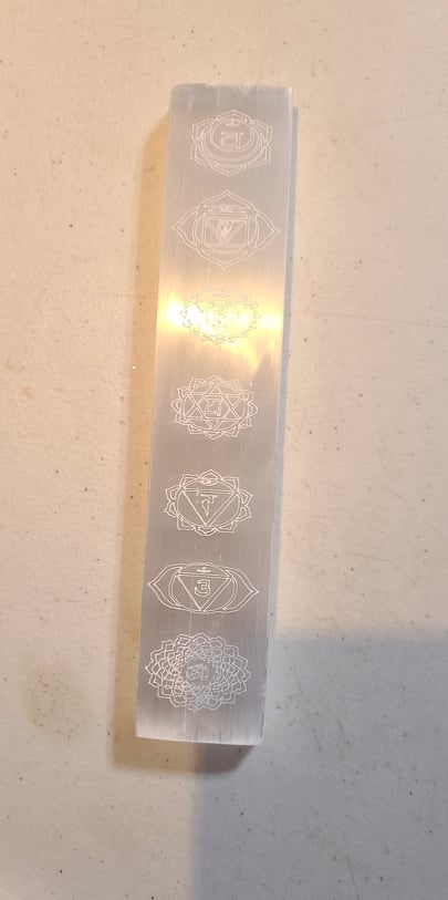 Selenite Ruler Engraved Large, Chakra Symbols