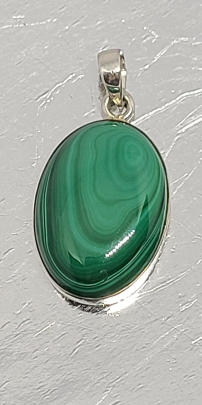 Necklace, Sterling Silver with Malachite