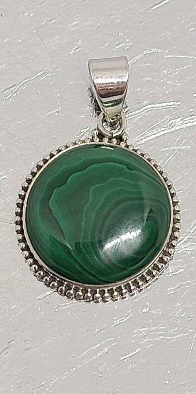 Necklace, Sterling Silver with Malachite and Filagree
