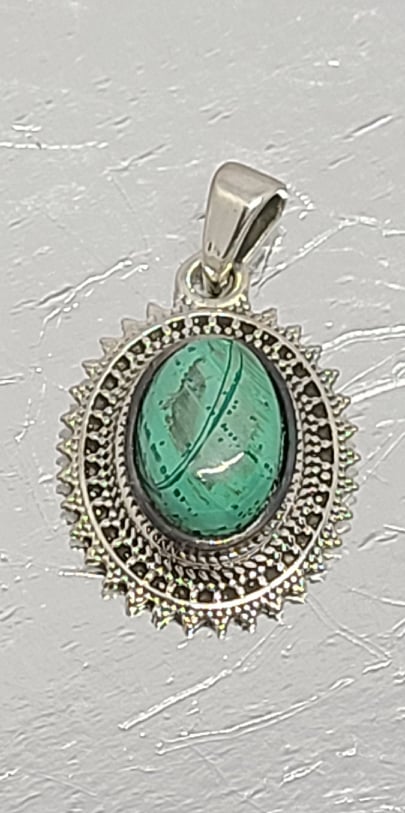 Necklace, Sterling Silver with Malachite and Filagree