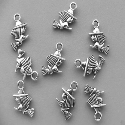 Metal Earrings, Witch on Broom