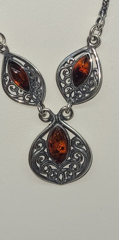 Necklace, Sterling Silver with Baltic Amber