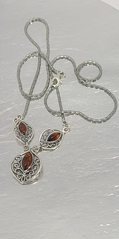 Necklace, Sterling Silver with Baltic Amber