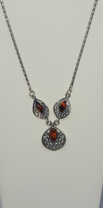 Necklace, Sterling Silver with Baltic Amber