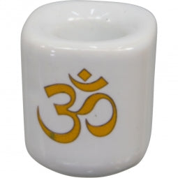 Chime Candle Holder, White with Gold Om