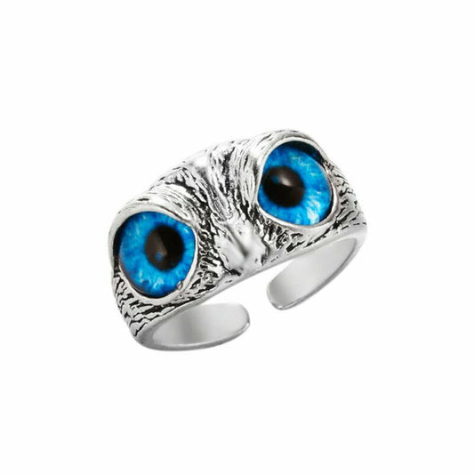 Ring, Blue Eyed Owl Stainless Steel Titanium