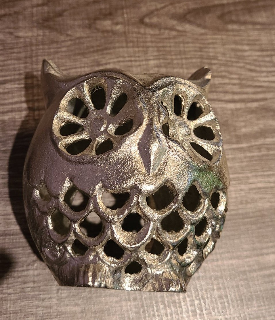 Owl Candle Lantern, white metal