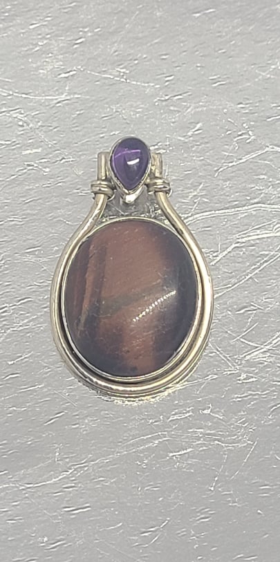 Gemstone Pendant, Tiger's Eye Red and Amethyst Accents with Sterling Silver