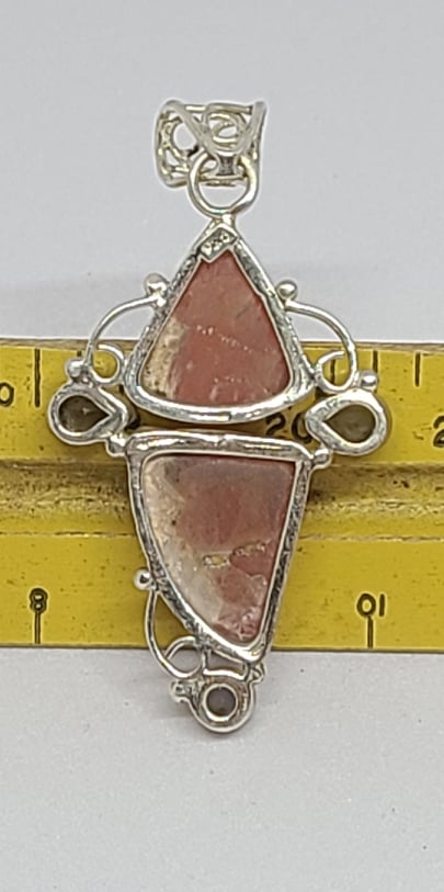 Gemstone Pendant, Rhodochrosite with Amethyst Accents with Sterling Silver
