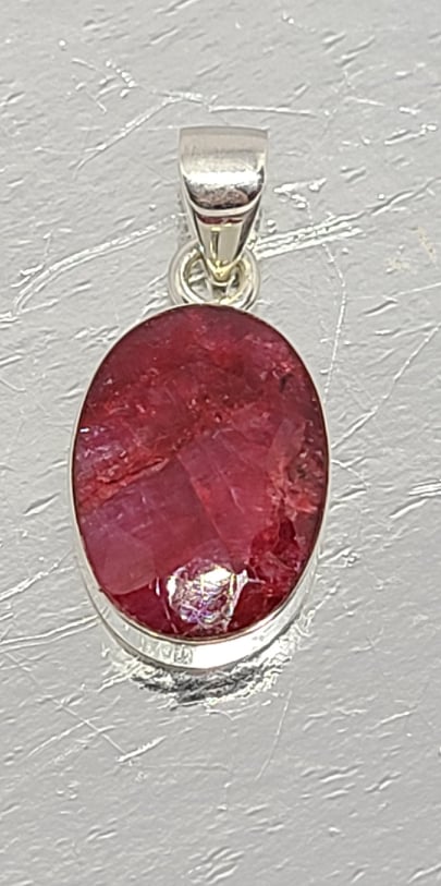 Necklace, Sterling Silver with Faceted Red Ruby