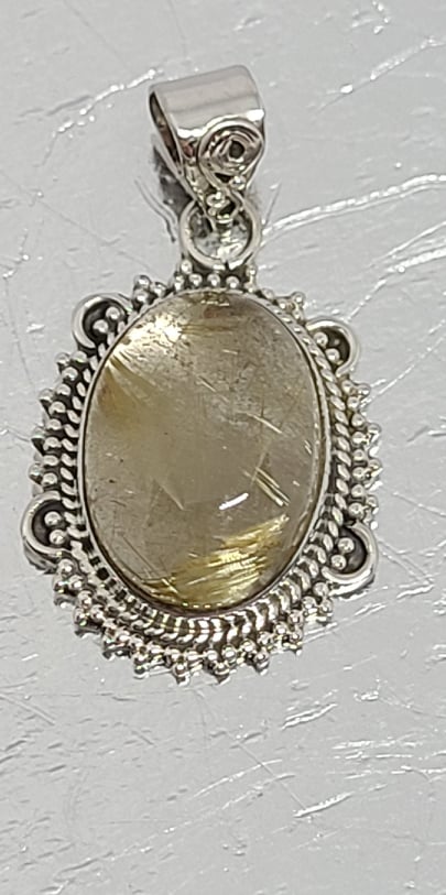 Necklace, Sterling Silver with Rutilated Quartz and Filagree
