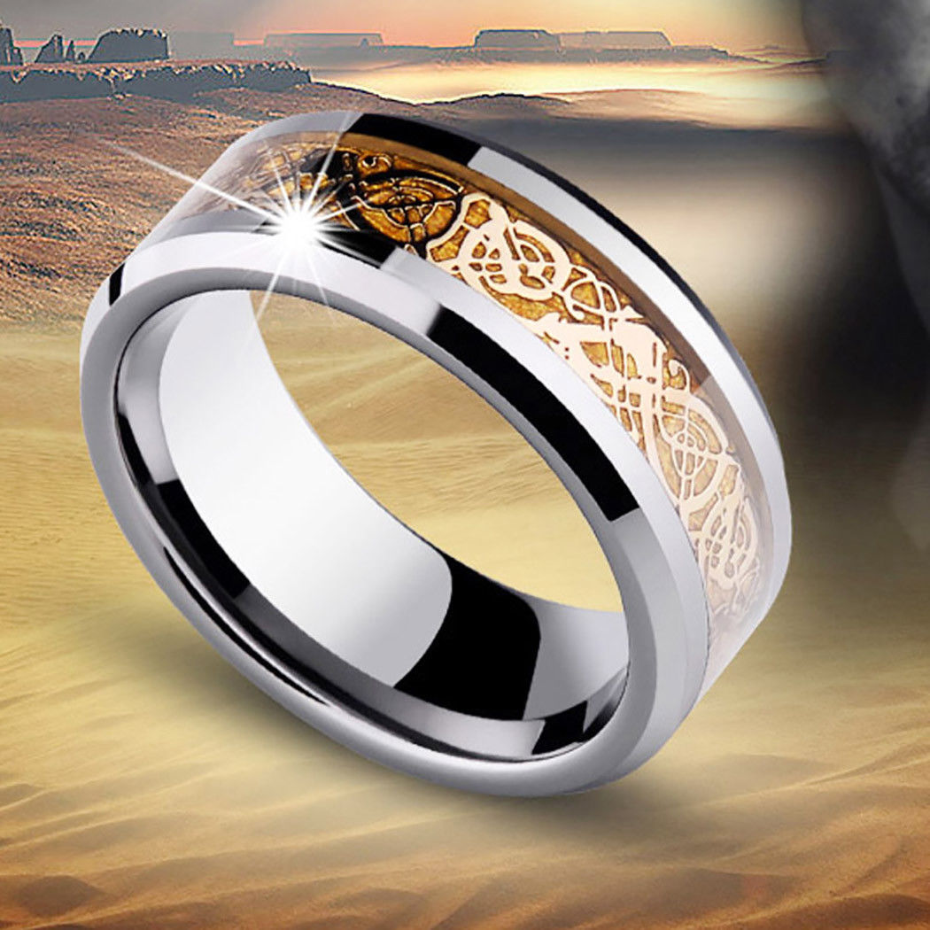 Ring, gold Celtic Dragon Stainless Steel Titanium Men's size 5