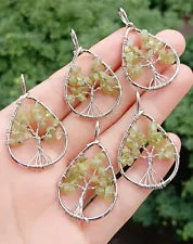 Gemstone Pendant, Tree of Life Gemstone Chip Teardrop Shape