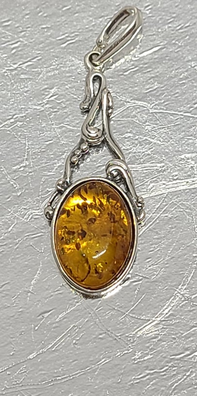 Necklace, Sterling Silver Artistic Design with Baltic Amber