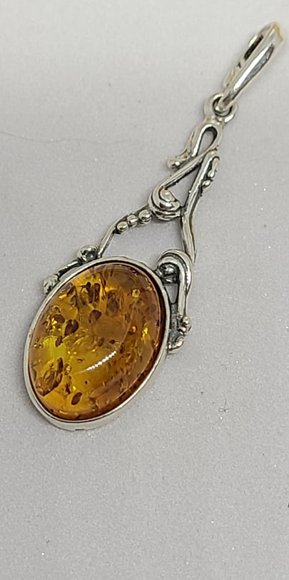 Necklace, Sterling Silver Artistic Design with Baltic Amber