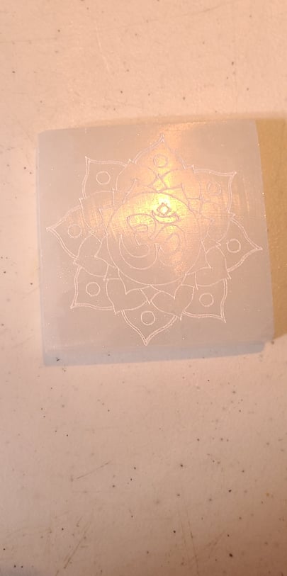 Shaped Selenite, 3 inch square charging plate engraved
