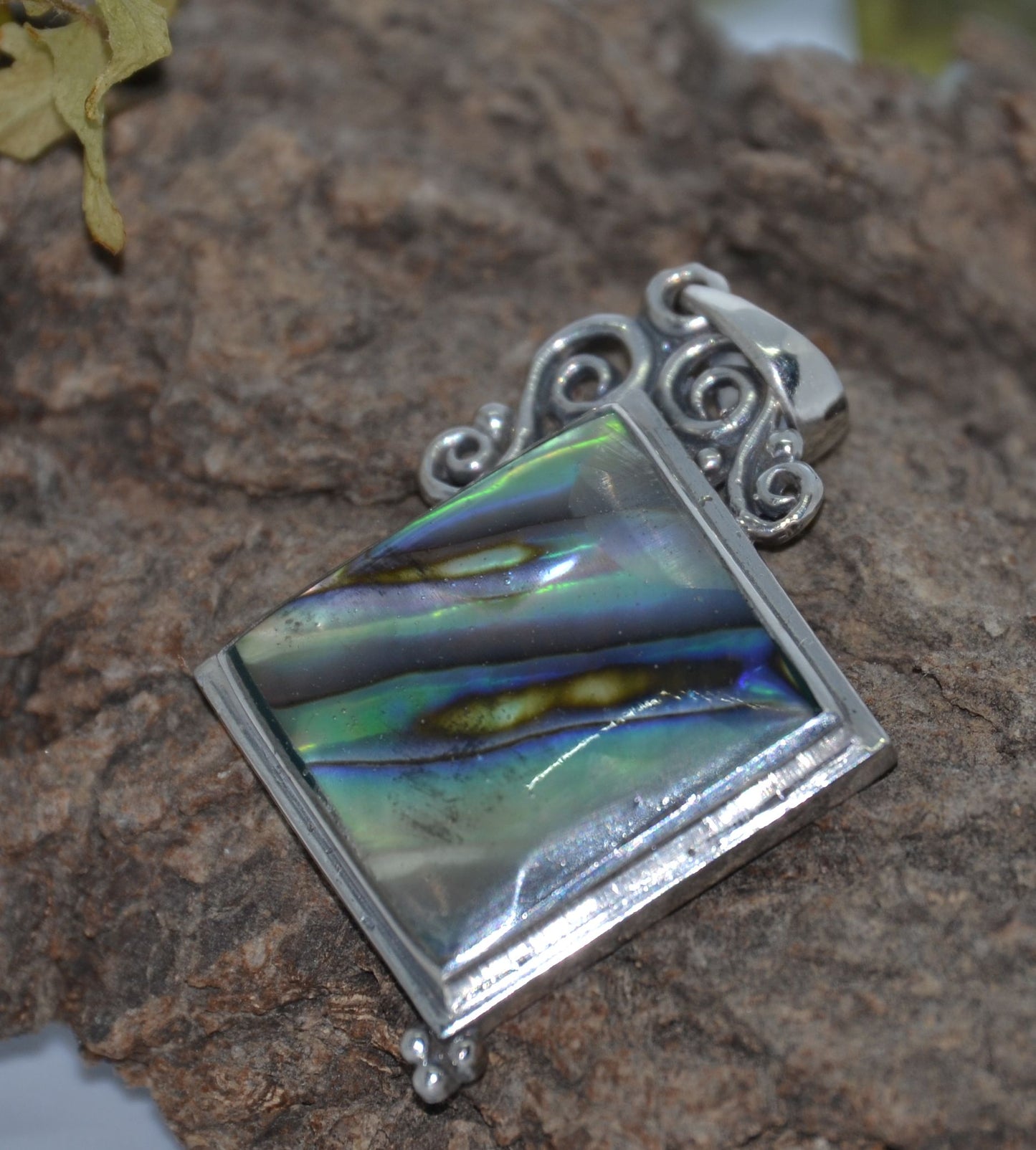 Gemstone Pendant, Square Mother of Pearl with Sterling Silver